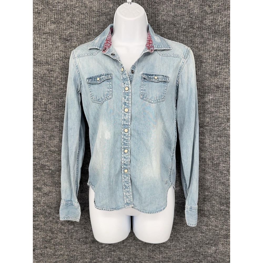 American Eagle Outfitters Shirt Womens XS Blue Denim Snap Button Up Long Sleeve